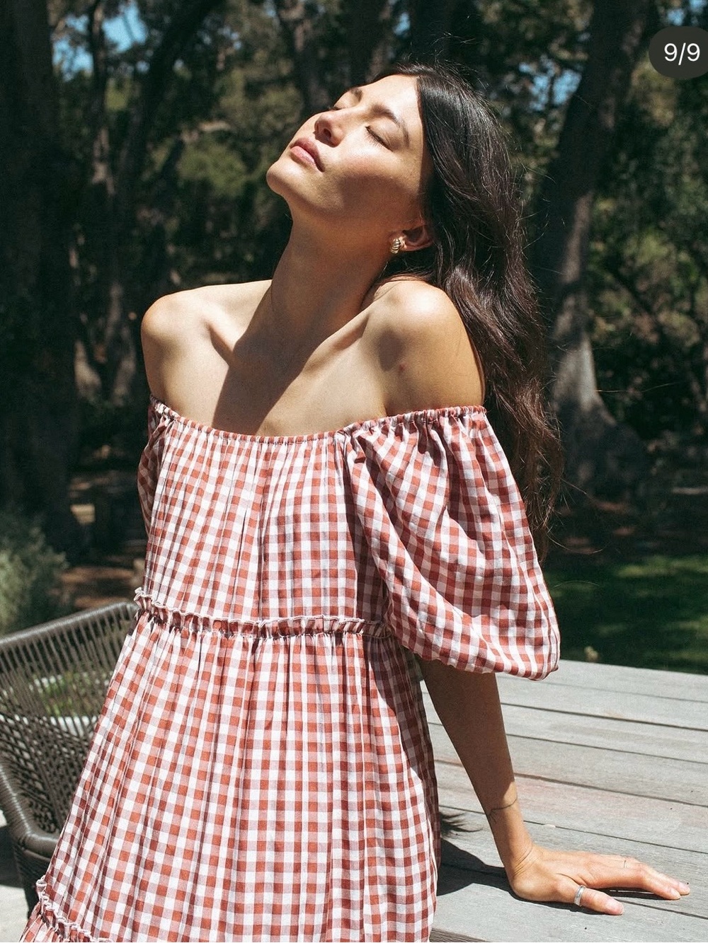 Carly Jean Rust Gingham Puff-Sleeve Maxi Dress